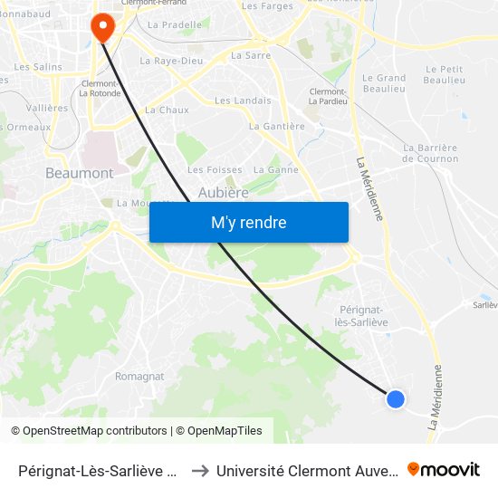 Pérignat-Lès-Sarliève Perignat Les Horts to Université Clermont Auvergne - Site Gergovia map