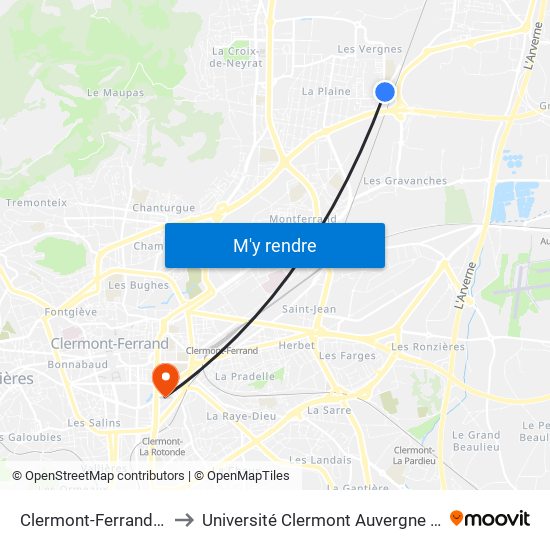 Clermont-Ferrand Brugeron to Université Clermont Auvergne - Site Gergovia map