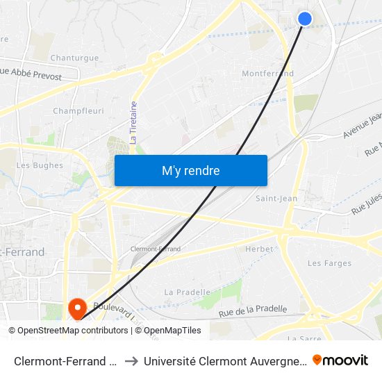 Clermont-Ferrand La Charme to Université Clermont Auvergne - Site Gergovia map