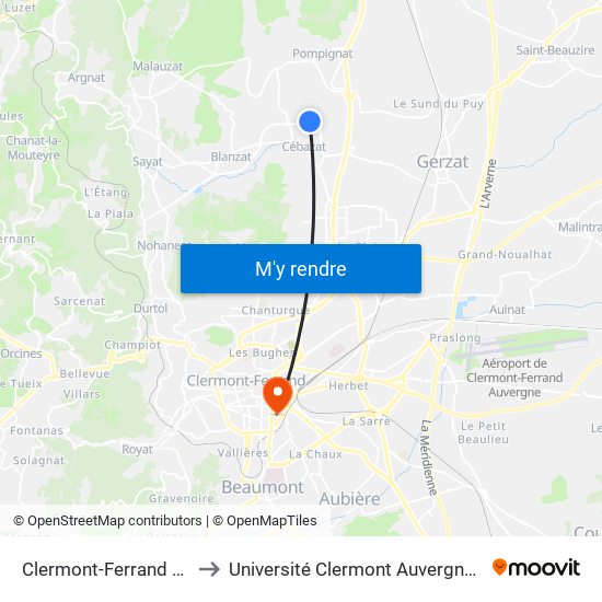 Clermont-Ferrand Marie Curie to Université Clermont Auvergne - Site Gergovia map