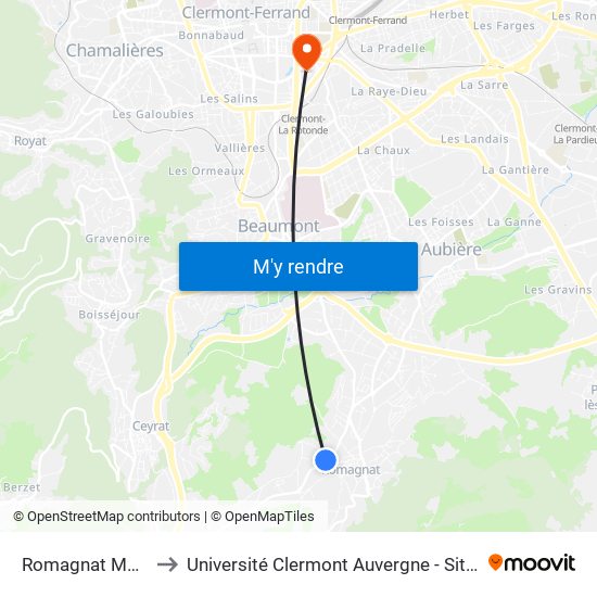 Romagnat Montant to Université Clermont Auvergne - Site Gergovia map