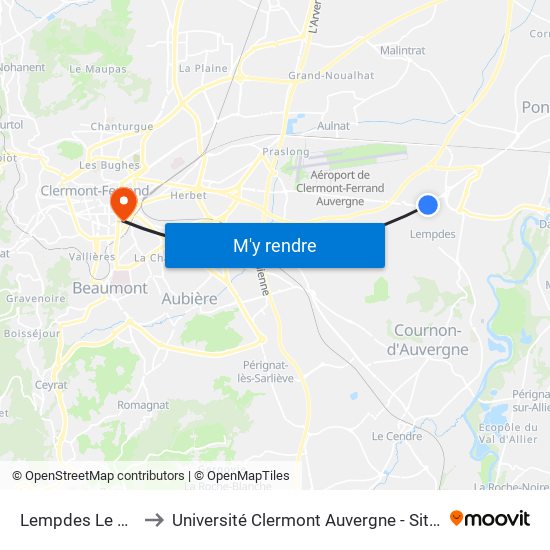 Lempdes Le Pontel to Université Clermont Auvergne - Site Gergovia map