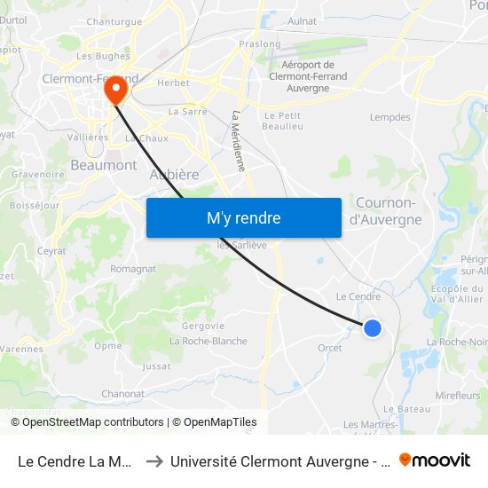 Le Cendre La Montorière to Université Clermont Auvergne - Site Gergovia map