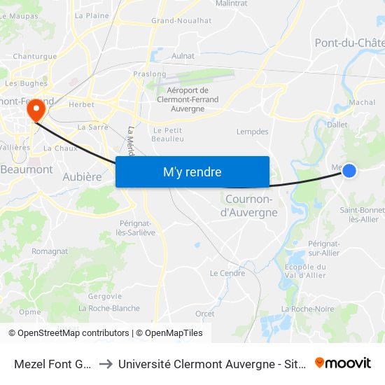 Mezel Font Grande to Université Clermont Auvergne - Site Gergovia map