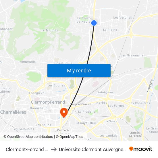 Clermont-Ferrand Clémentel to Université Clermont Auvergne - Site Gergovia map