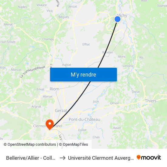 Bellerive/Allier - College J. Rostand to Université Clermont Auvergne - Site Gergovia map