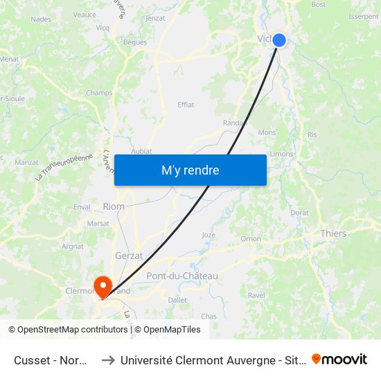 Cusset - Normandie to Université Clermont Auvergne - Site Gergovia map