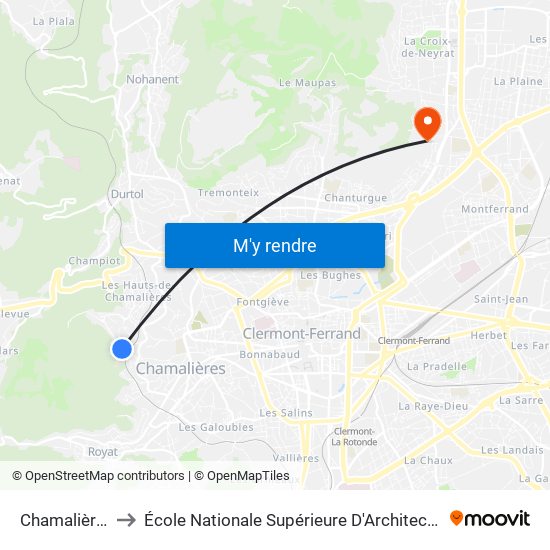 Chamalières Lycée to École Nationale Supérieure D'Architecture De Clermont-Ferrand map