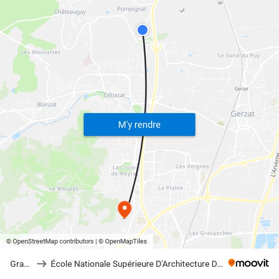 Graviers to École Nationale Supérieure D'Architecture De Clermont-Ferrand map