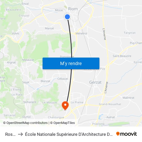 Rosiers to École Nationale Supérieure D'Architecture De Clermont-Ferrand map
