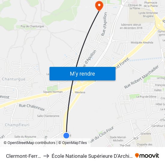 Clermont-Ferrand Cataroux to École Nationale Supérieure D'Architecture De Clermont-Ferrand map