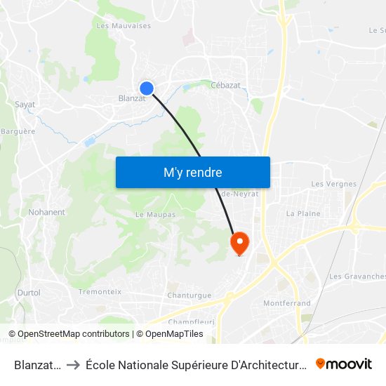 Blanzat Jarzy to École Nationale Supérieure D'Architecture De Clermont-Ferrand map