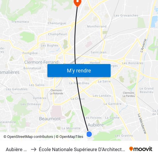 Aubière Peuplier to École Nationale Supérieure D'Architecture De Clermont-Ferrand map