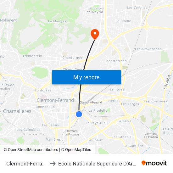 Clermont-Ferrand Pont De Naud to École Nationale Supérieure D'Architecture De Clermont-Ferrand map