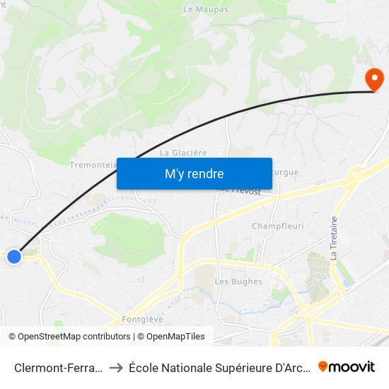 Clermont-Ferrand Champradet to École Nationale Supérieure D'Architecture De Clermont-Ferrand map