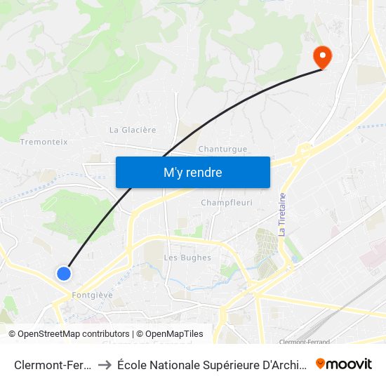 Clermont-Ferrand Malville to École Nationale Supérieure D'Architecture De Clermont-Ferrand map