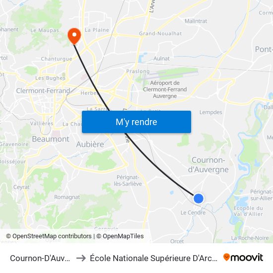 Cournon-D'Auvergne Cévennes to École Nationale Supérieure D'Architecture De Clermont-Ferrand map