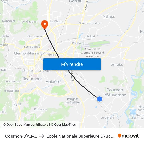 Cournon-D'Auvergne Troènes to École Nationale Supérieure D'Architecture De Clermont-Ferrand map