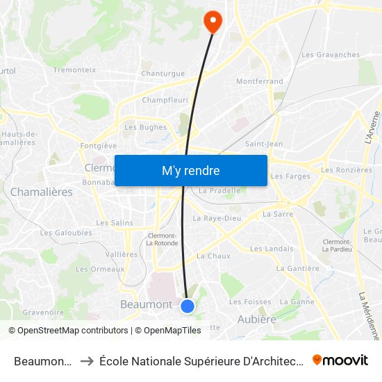 Beaumont Le Parc to École Nationale Supérieure D'Architecture De Clermont-Ferrand map