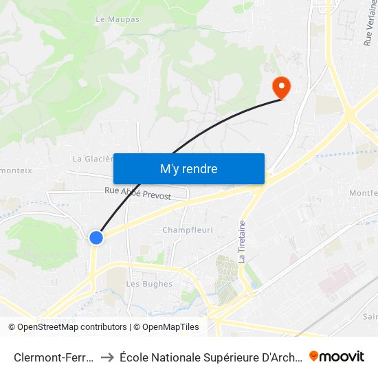 Clermont-Ferrand Chanelles to École Nationale Supérieure D'Architecture De Clermont-Ferrand map