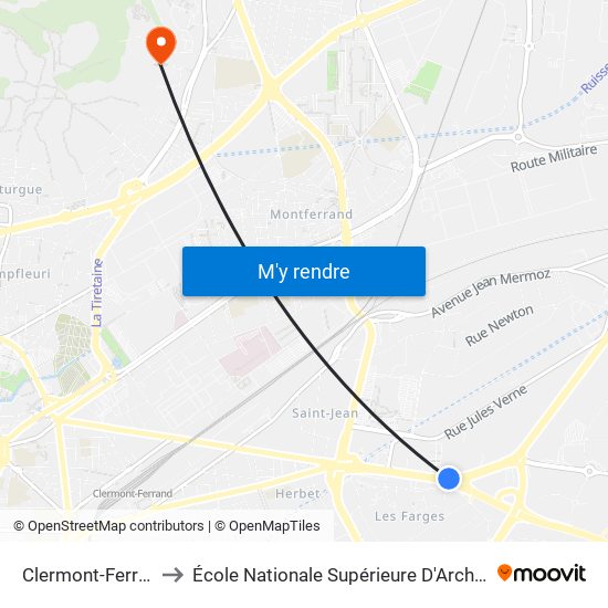 Clermont-Ferrand Ronzières to École Nationale Supérieure D'Architecture De Clermont-Ferrand map
