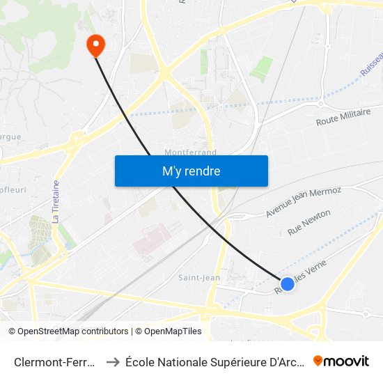 Clermont-Ferrand Pré Moreau to École Nationale Supérieure D'Architecture De Clermont-Ferrand map