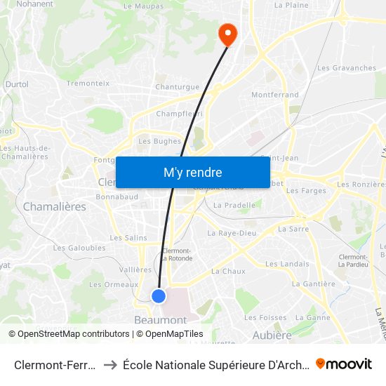 Clermont-Ferrand Liondards to École Nationale Supérieure D'Architecture De Clermont-Ferrand map