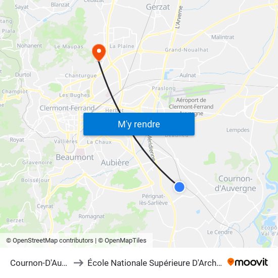 Cournon-D'Auvergne L'Arche to École Nationale Supérieure D'Architecture De Clermont-Ferrand map