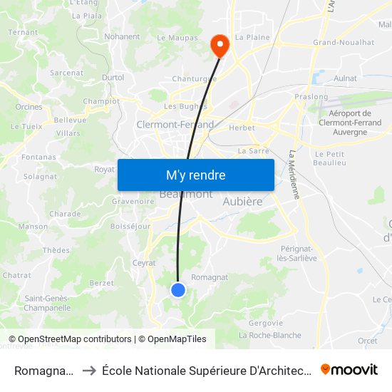 Romagnat Lacheix to École Nationale Supérieure D'Architecture De Clermont-Ferrand map