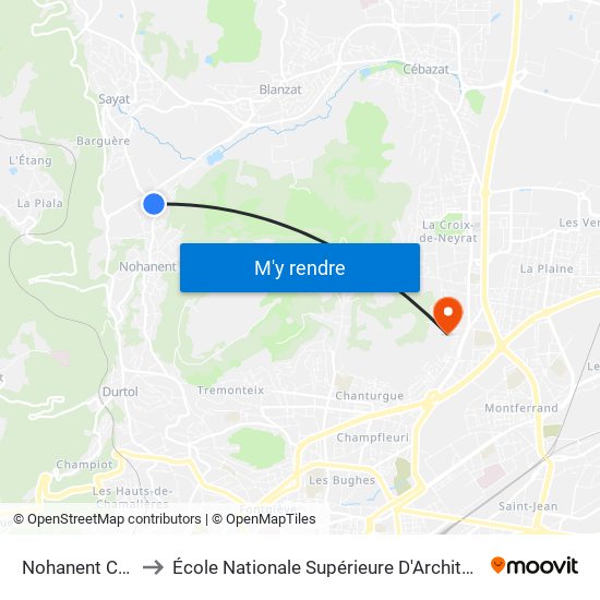 Nohanent Champcourt to École Nationale Supérieure D'Architecture De Clermont-Ferrand map