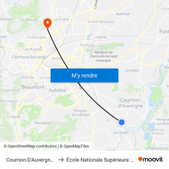 Cournon-D'Auvergne Graveyroux Commerces to École Nationale Supérieure D'Architecture De Clermont-Ferrand map