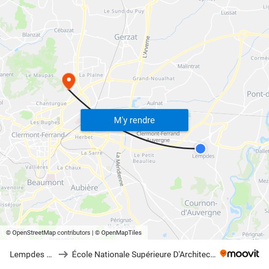 Lempdes Nymphea to École Nationale Supérieure D'Architecture De Clermont-Ferrand map
