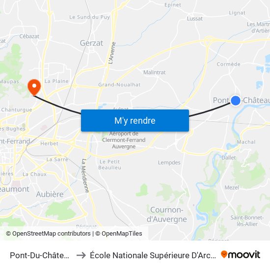 Pont-Du-Château Croix Blanche to École Nationale Supérieure D'Architecture De Clermont-Ferrand map