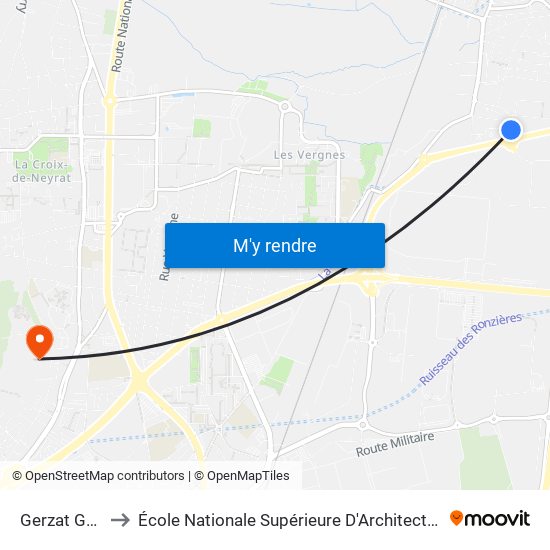 Gerzat Gambetta to École Nationale Supérieure D'Architecture De Clermont-Ferrand map
