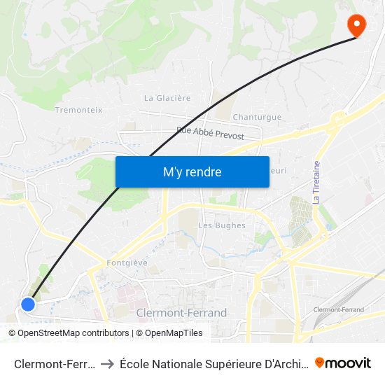 Clermont-Ferrand Claussat to École Nationale Supérieure D'Architecture De Clermont-Ferrand map
