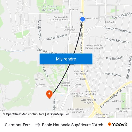 Clermont-Ferrand Clémentel to École Nationale Supérieure D'Architecture De Clermont-Ferrand map