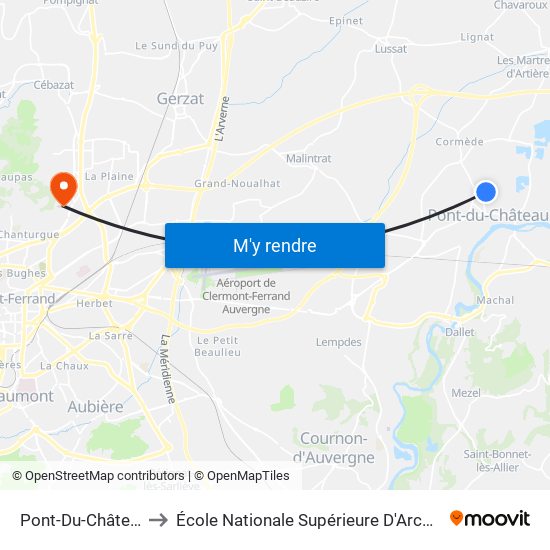 Pont-Du-Château Chantagret to École Nationale Supérieure D'Architecture De Clermont-Ferrand map