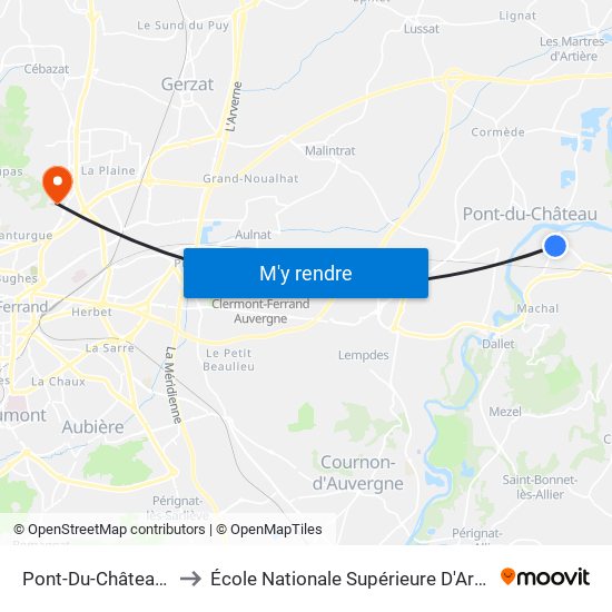 Pont-Du-Château Collège Mortaix to École Nationale Supérieure D'Architecture De Clermont-Ferrand map