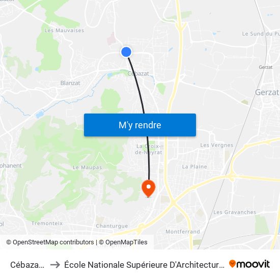 Cébazat Sarre to École Nationale Supérieure D'Architecture De Clermont-Ferrand map