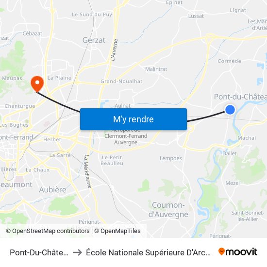 Pont-Du-Château L'Herbelière to École Nationale Supérieure D'Architecture De Clermont-Ferrand map