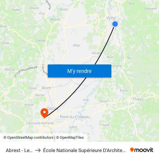 Abrest - Les Placats to École Nationale Supérieure D'Architecture De Clermont-Ferrand map
