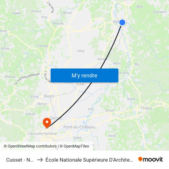 Cusset - Normandie to École Nationale Supérieure D'Architecture De Clermont-Ferrand map