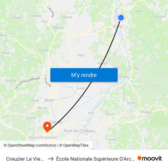 Creuzier Le Vieux - Les Arloings to École Nationale Supérieure D'Architecture De Clermont-Ferrand map