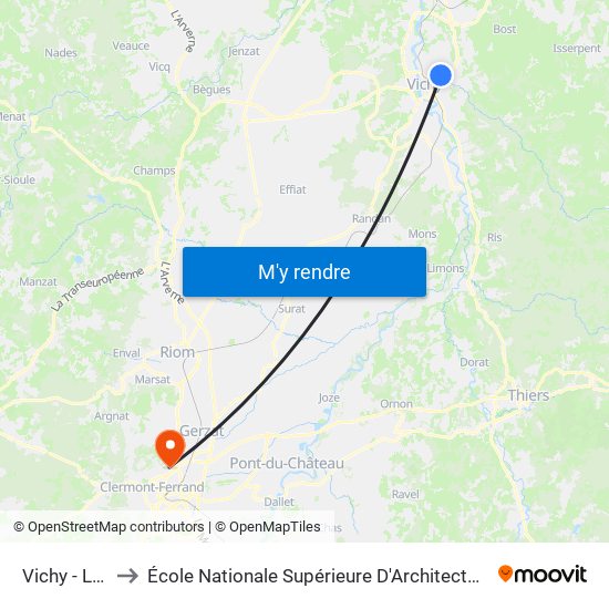 Vichy - Les Lilas to École Nationale Supérieure D'Architecture De Clermont-Ferrand map