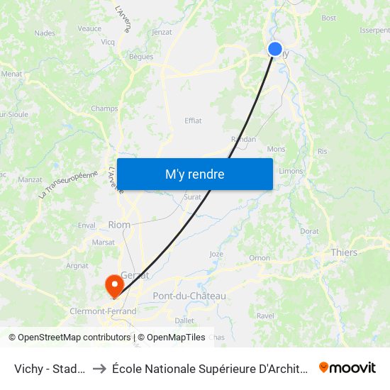 Vichy - Stade Darragon to École Nationale Supérieure D'Architecture De Clermont-Ferrand map