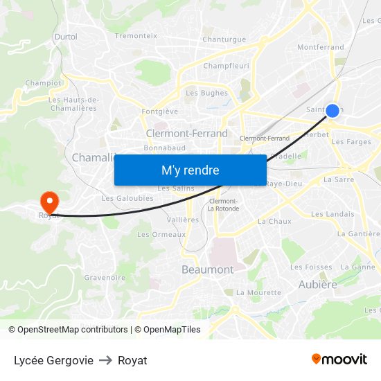Lycée Gergovie to Royat map