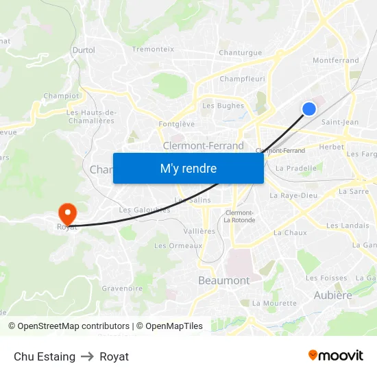 Chu Estaing to Royat map