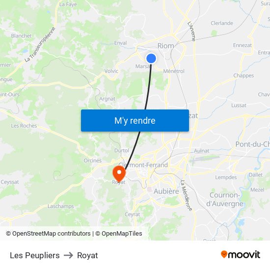 Les Peupliers to Royat map