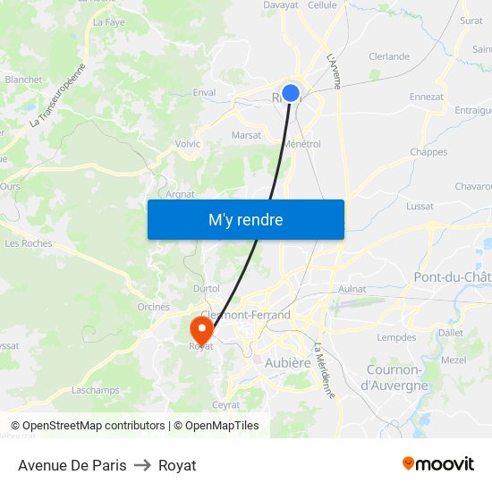 Avenue De Paris to Royat map