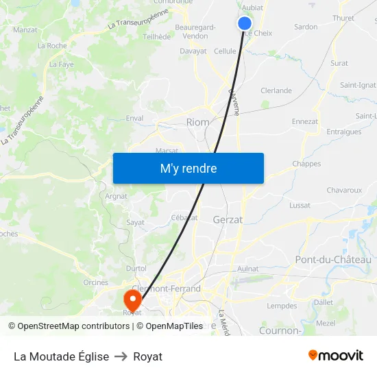 La Moutade Église to Royat map